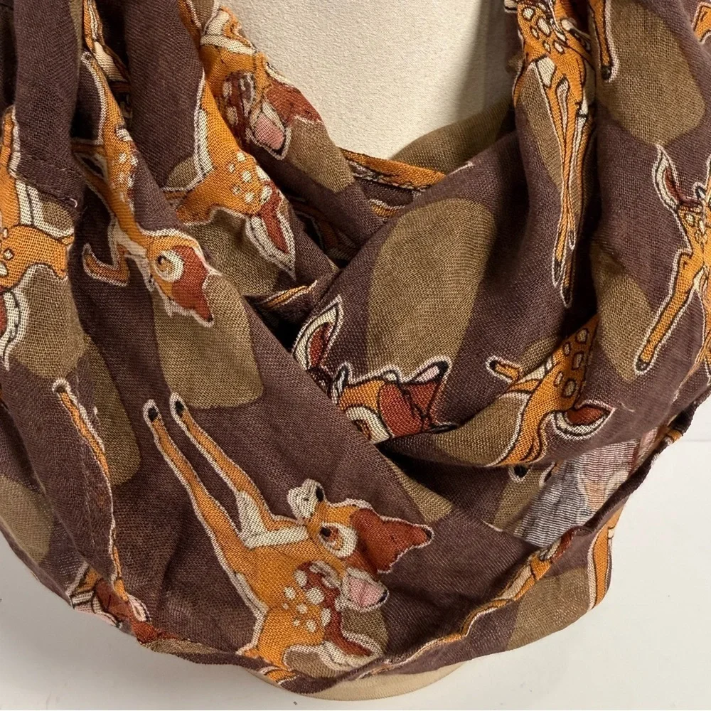 DISNEY PARK LIGHTWEIGHT INFINITY SCARF BAMBI BROWN NWT NEW ANIMAL RARE WRAP